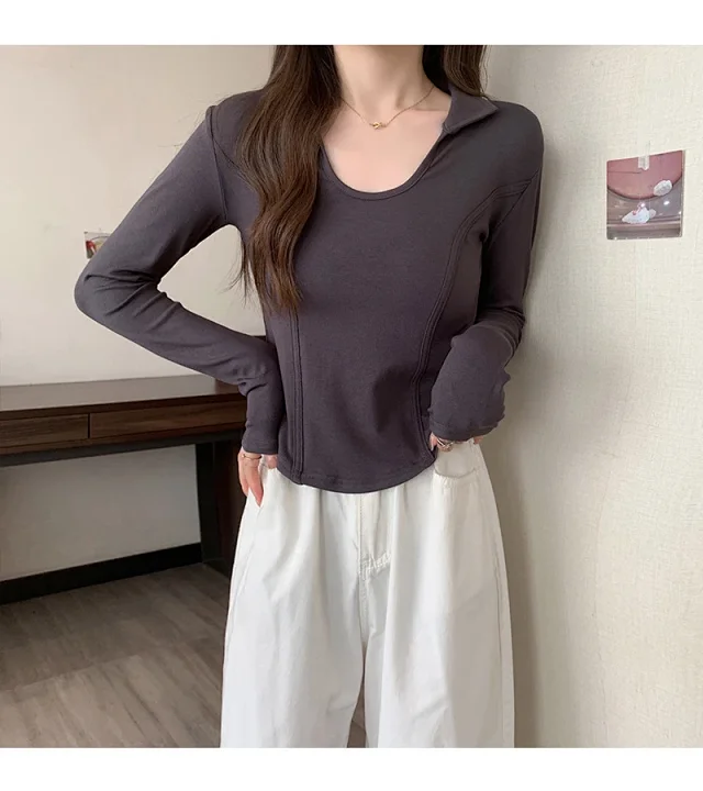 Women's Long Sleeve Cropped Polo Shirt Detail