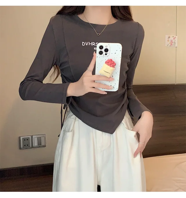 Women's Autumn Cropped Drawstring Long-Sleeve Top Detail