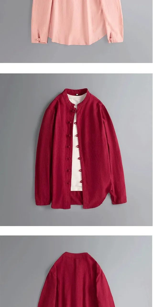 Men's Linen Long-Sleeve Vintage Tang Shirt Detail