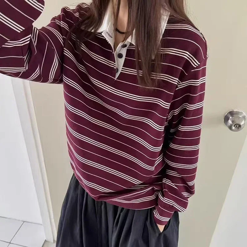Autumn 2025 Cotton Striped Polo Sweatshirt
