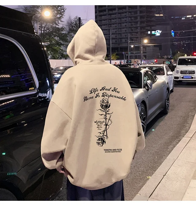 Heavyweight Cotton Rose Print Couple Hoodie Detail