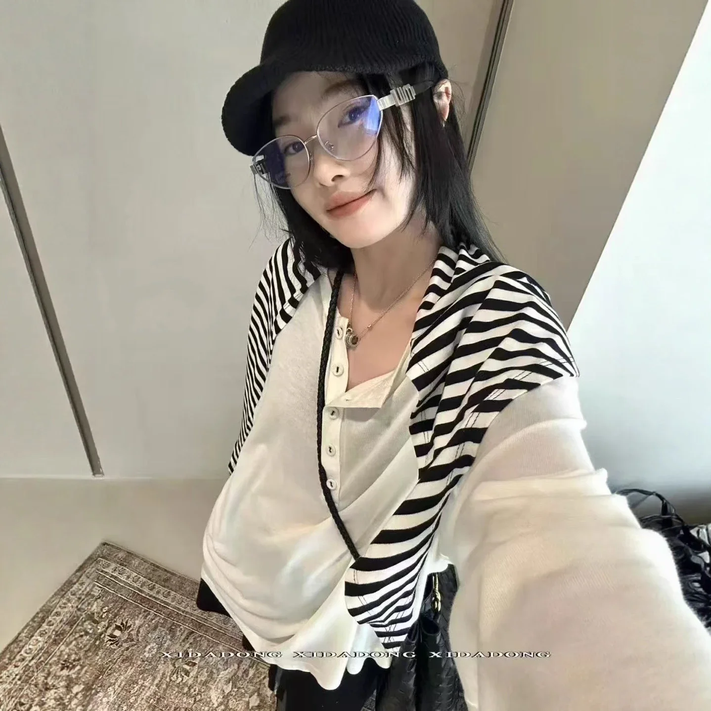 Women's LS Korean Striped Tee Set