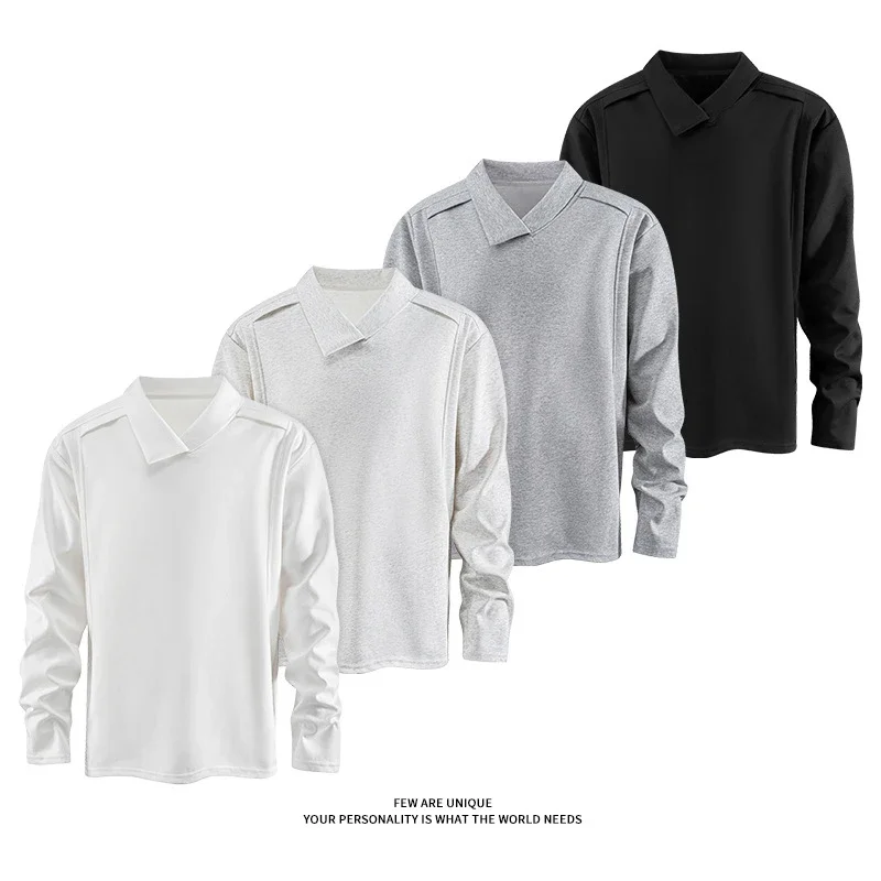 Men's White Long Sleeve Deconstructed Polo