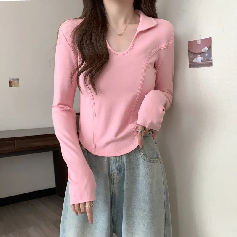 Women's Long Sleeve Cropped Polo Shirt