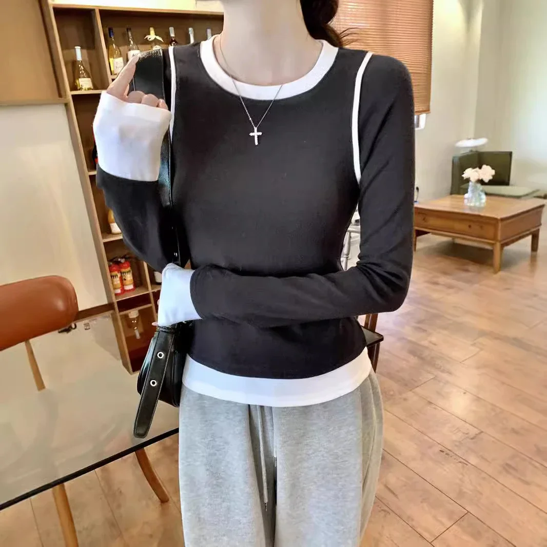 Women's Long Sleeve Mock Two-Piece T-Shirt