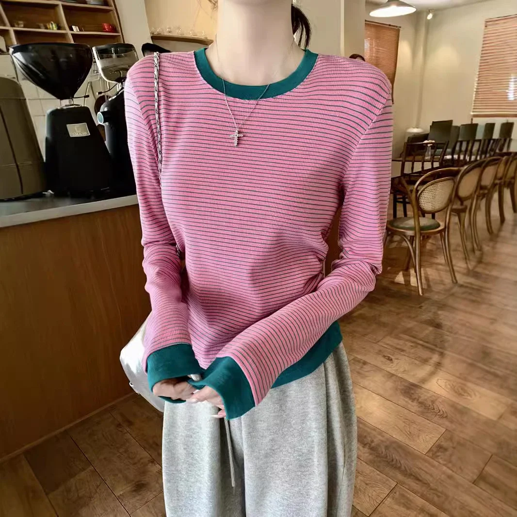Women's Long Sleeve Striped Mock T-Shirt