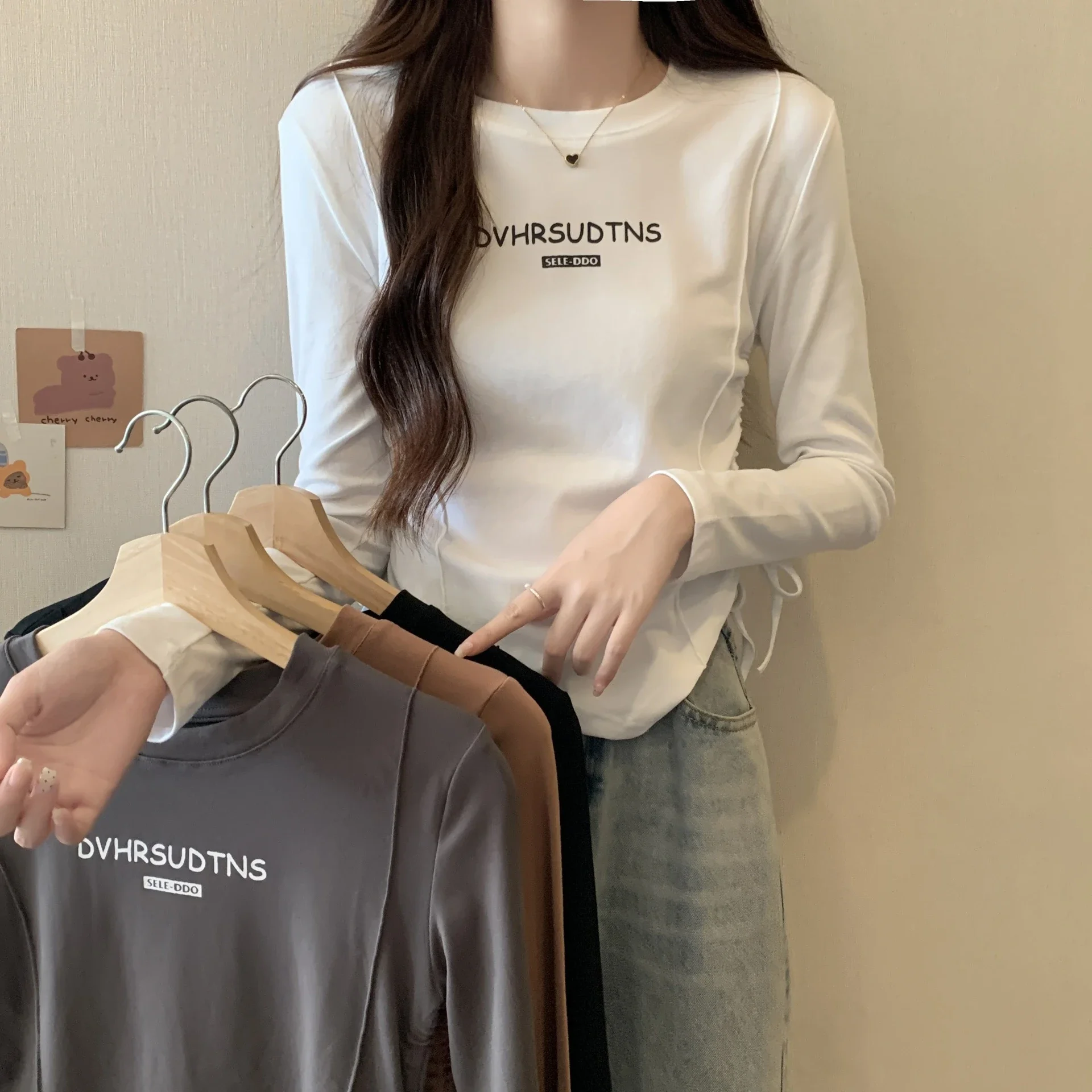 Women's Autumn Cropped Drawstring Long-Sleeve Top