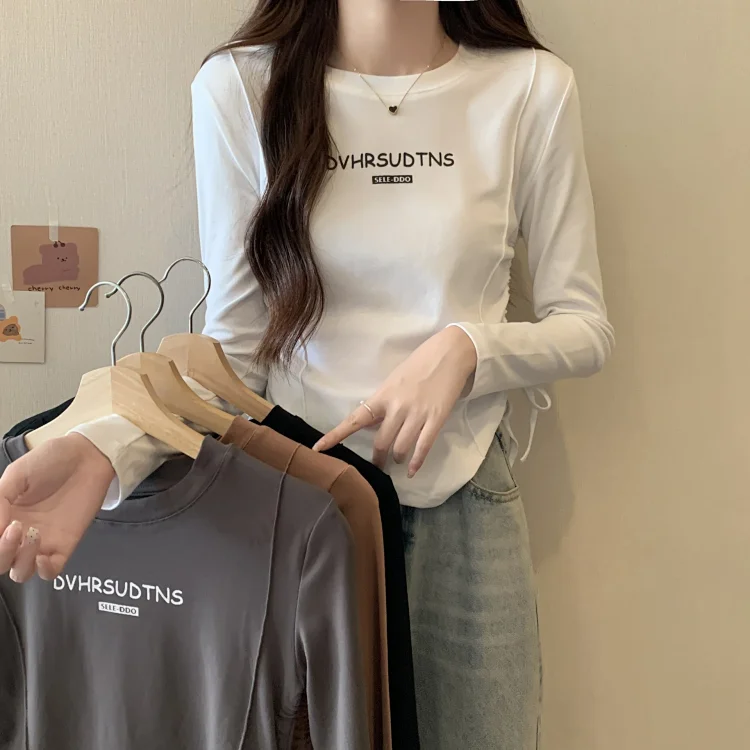 Women's Autumn Cropped Drawstring Long-Sleeve Top