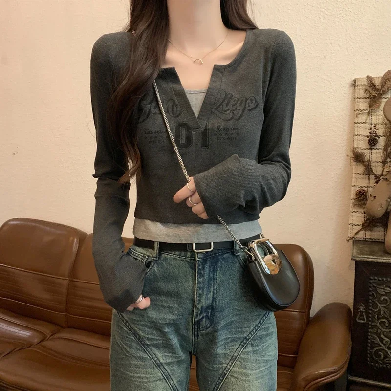 Women's Long-Sleeve Layered Retro Tee