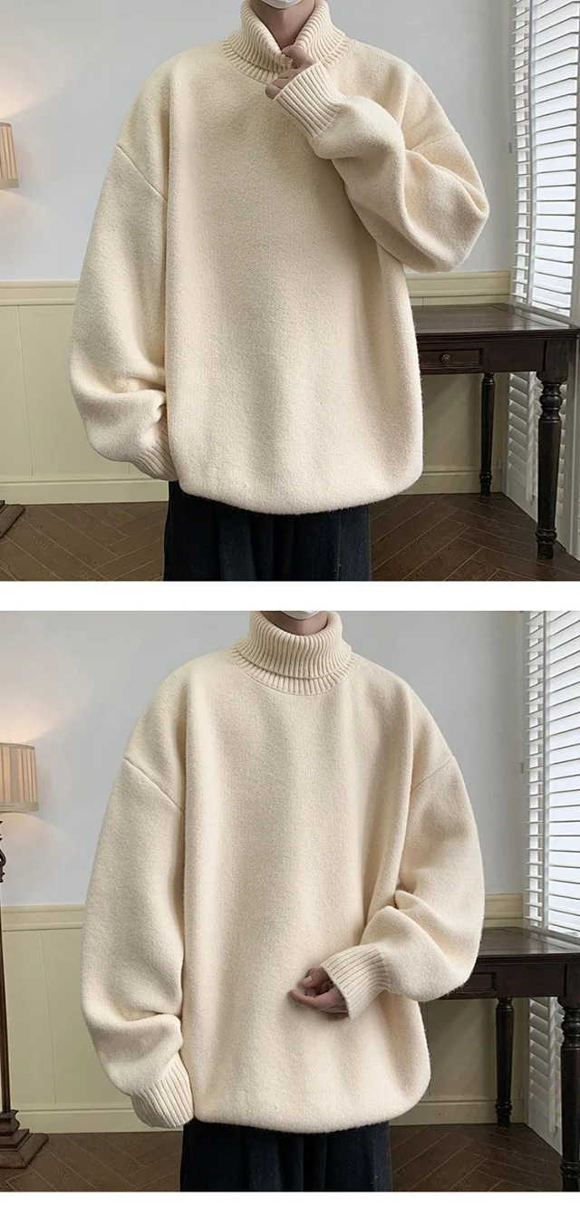 Men's Grey High-Neck Relaxed Sweater Detail