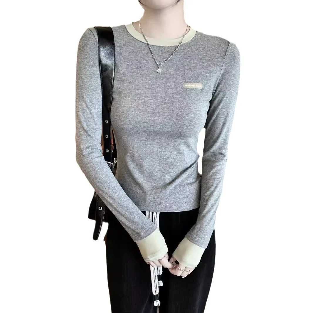 Women's Color-Block Mock Two-Piece Long-Sleeve Tee