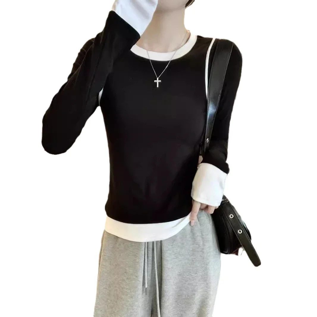 Women's Long Sleeve Mock Two-Piece T-Shirt