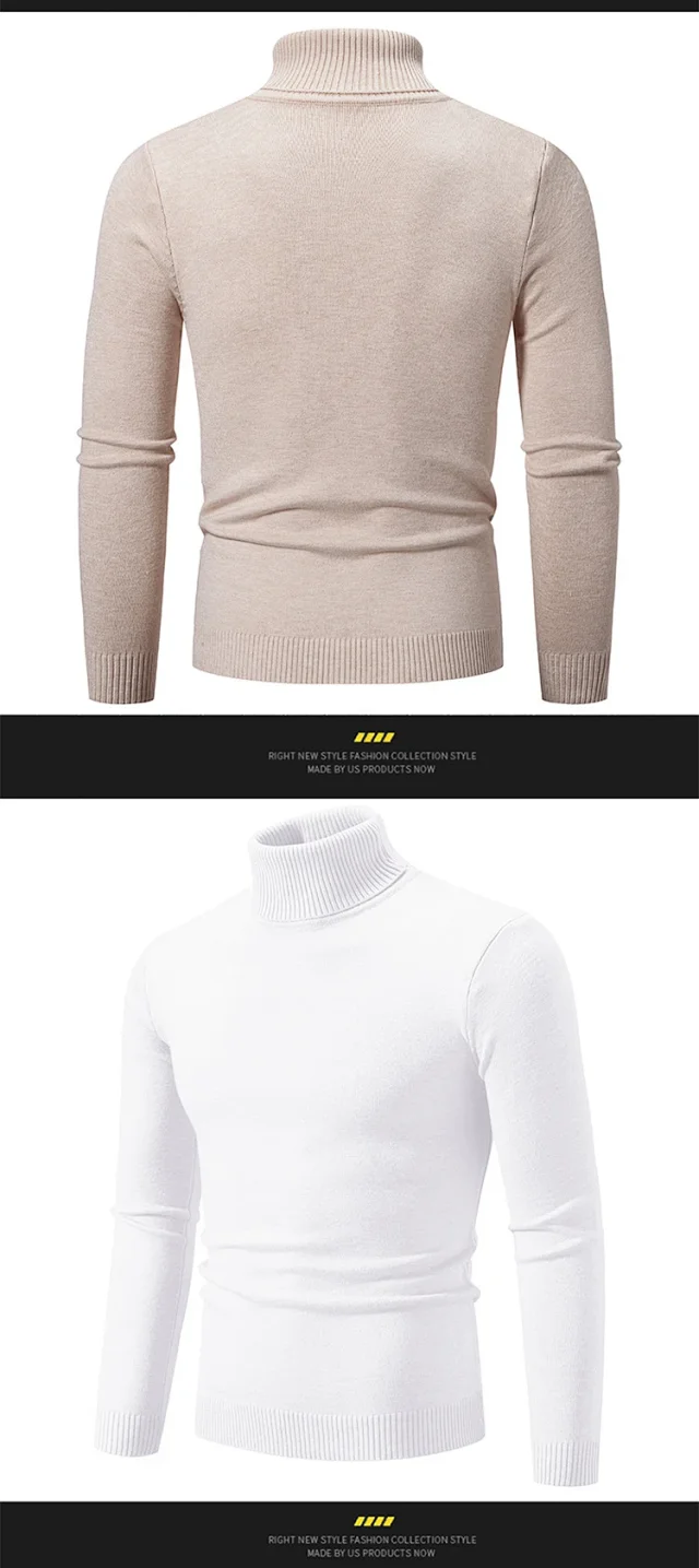 Men's Retro Minimalist Solid Turtleneck Knit Detail