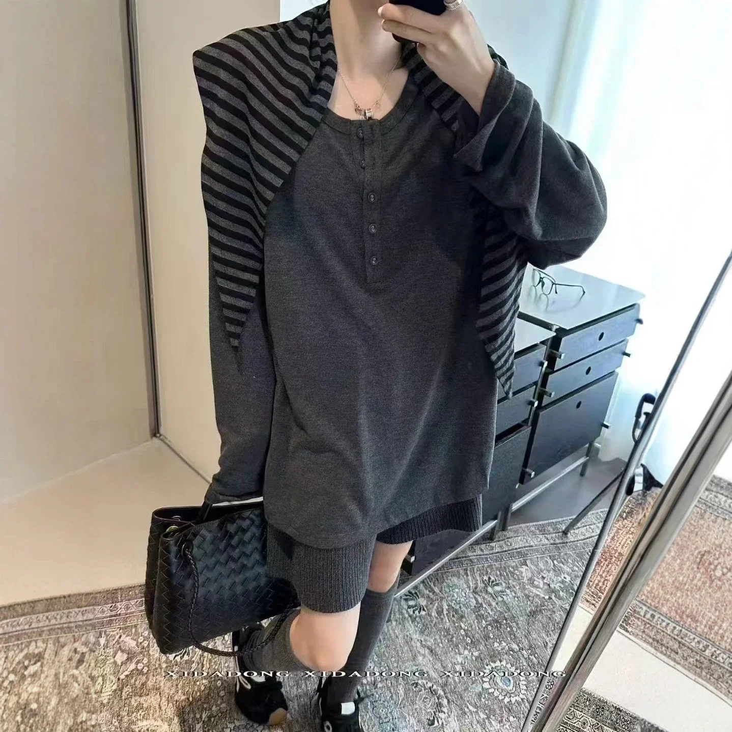 Women's LS Korean Striped Tee Set