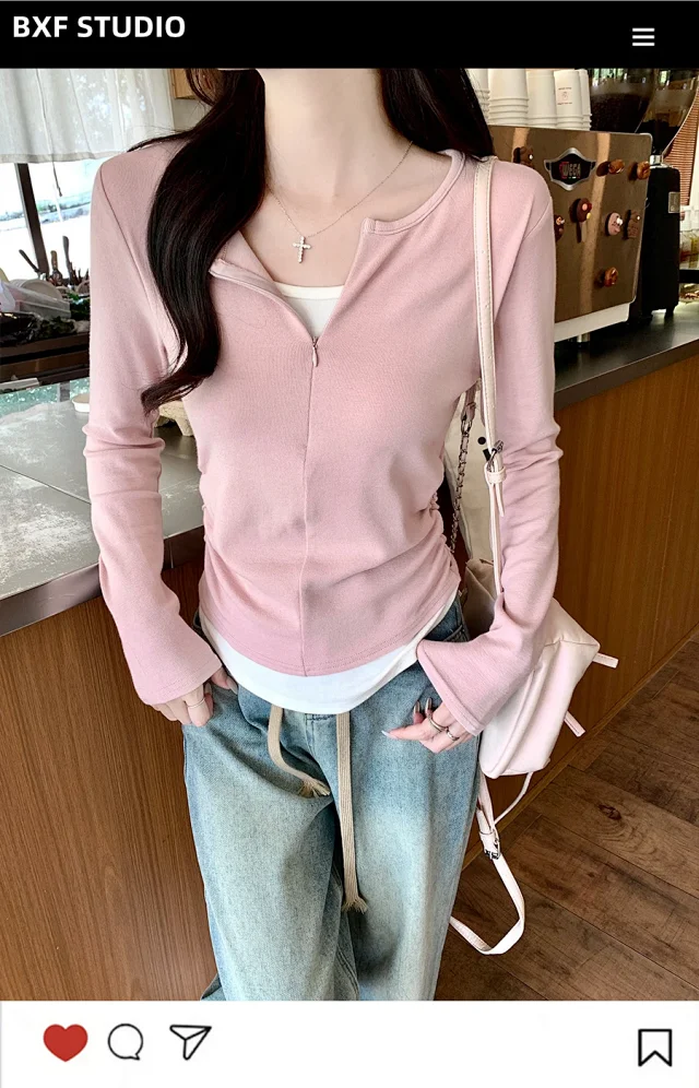Women's Zip Mock Two-Piece T-Shirt Detail