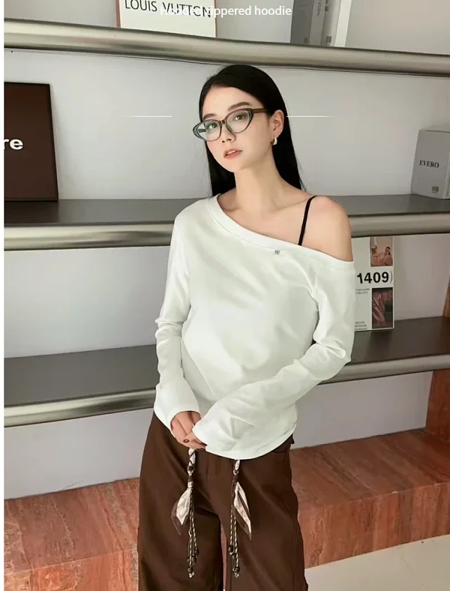 Women's 2025 Cotton Off-Shoulder T-Shirt Detail
