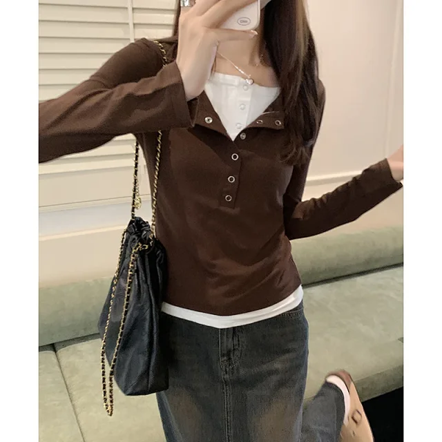 Women's Mock Two-Piece Color-Block Long-Sleeve Tee Detail