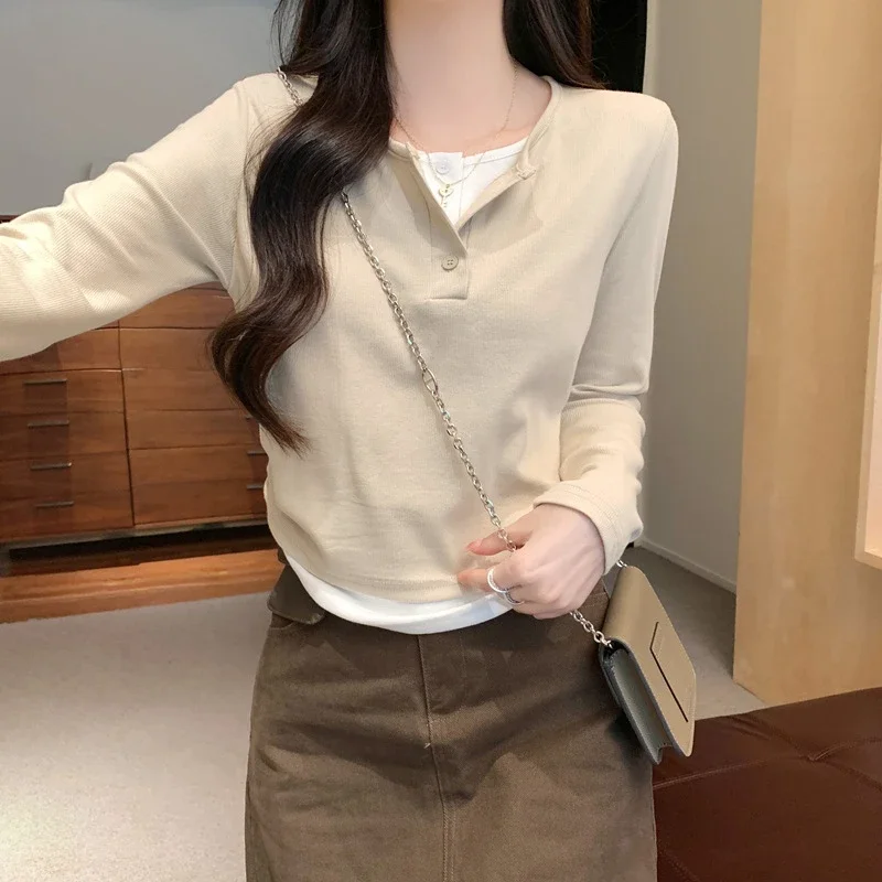 Korean Layered Long Sleeve Cropped Tee
