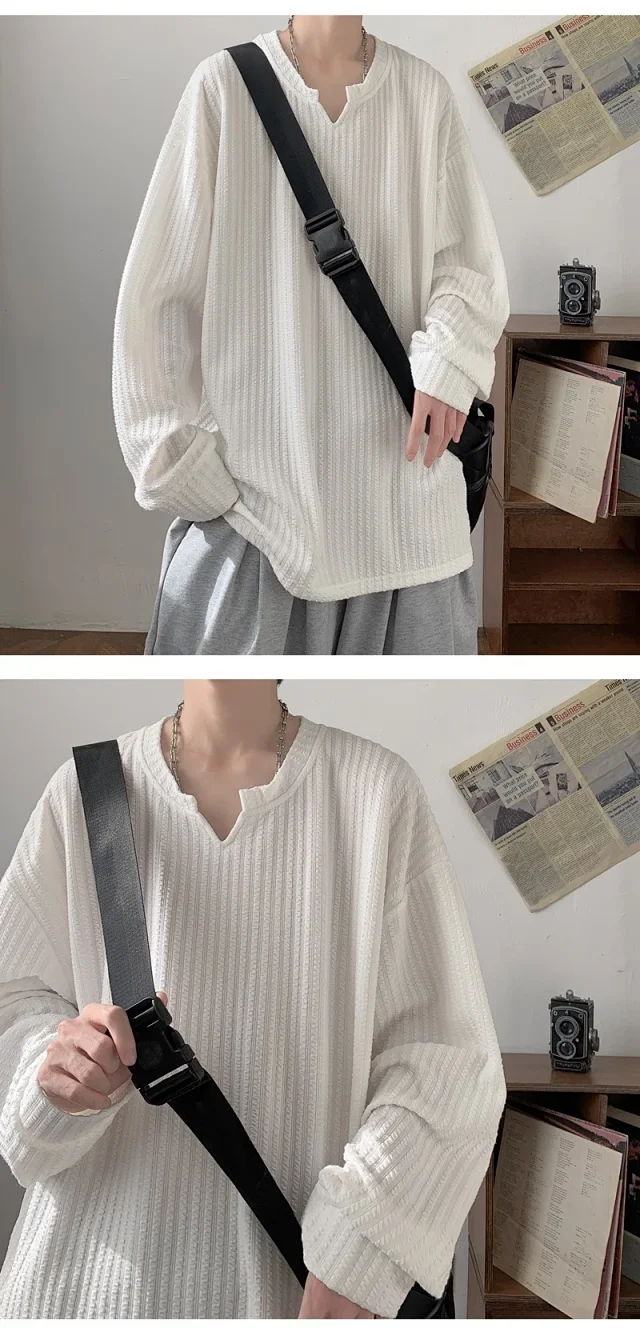 Men's High-Street V-Neck Heavyweight Sweatshirt White Detail