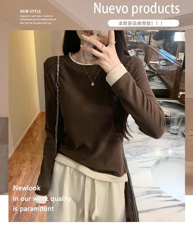 Women's Long Sleeve Mock Layered Tee Detail