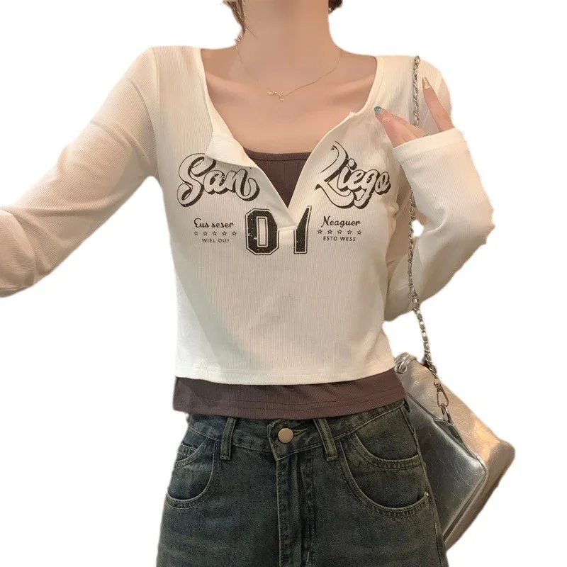 Women's Long-Sleeve Layered Retro Tee