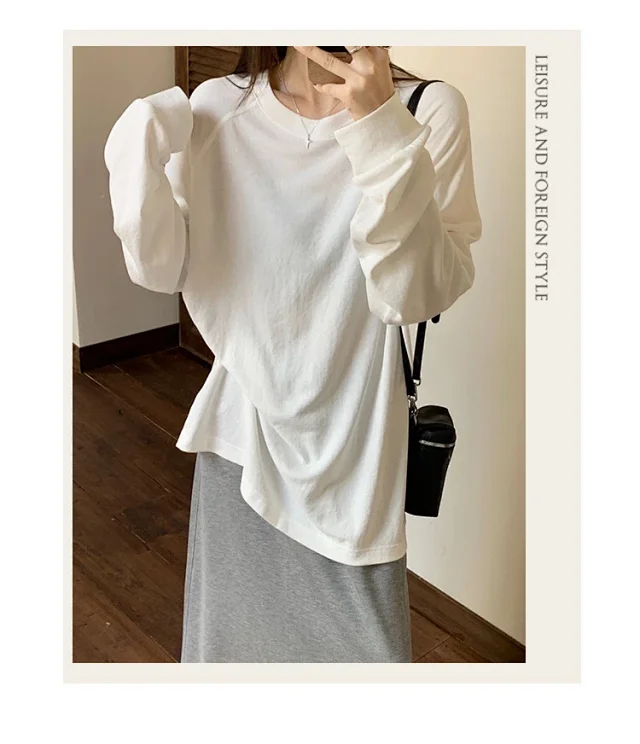 Korean Women's Boyfriend Raglan Long-Sleeve Tee Detail