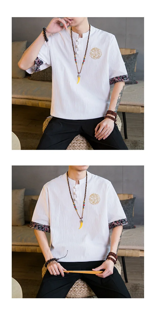 Big Men's Retro Tang Linen Tee Detail