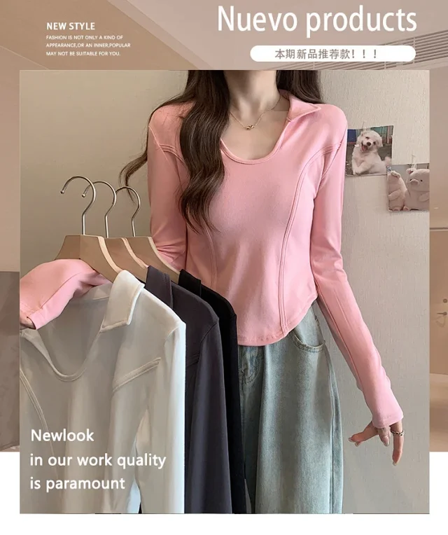 Women's Long Sleeve Cropped Polo Shirt Detail