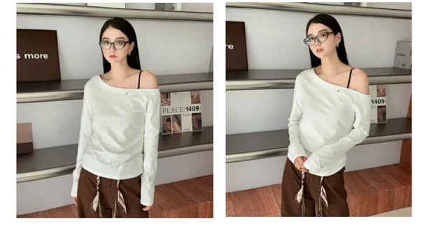 Women's 2025 Cotton Off-Shoulder T-Shirt Detail