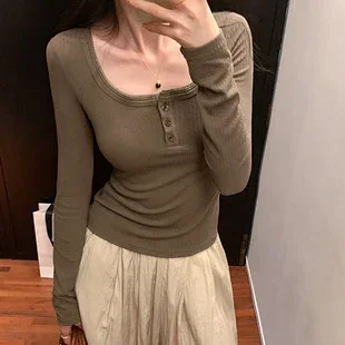 Women's Long Sleeve Striped Mock T-Shirt Detail