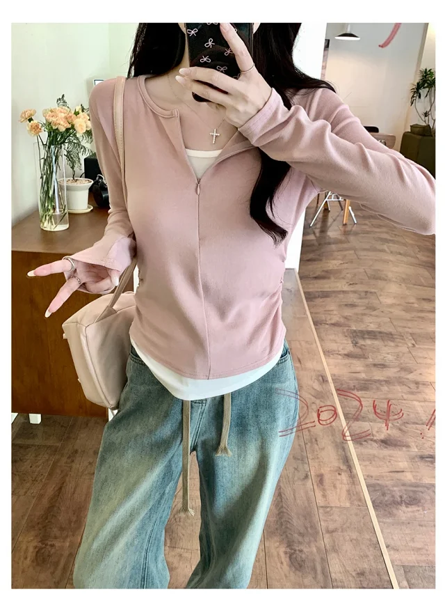 Women's Zip Mock Two-Piece T-Shirt Detail