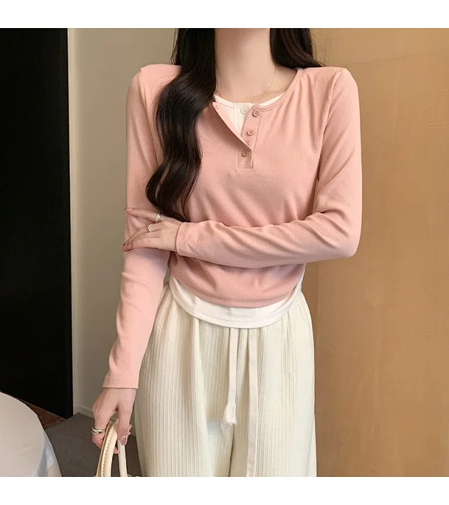 Korean Layered Long Sleeve Cropped Tee Detail