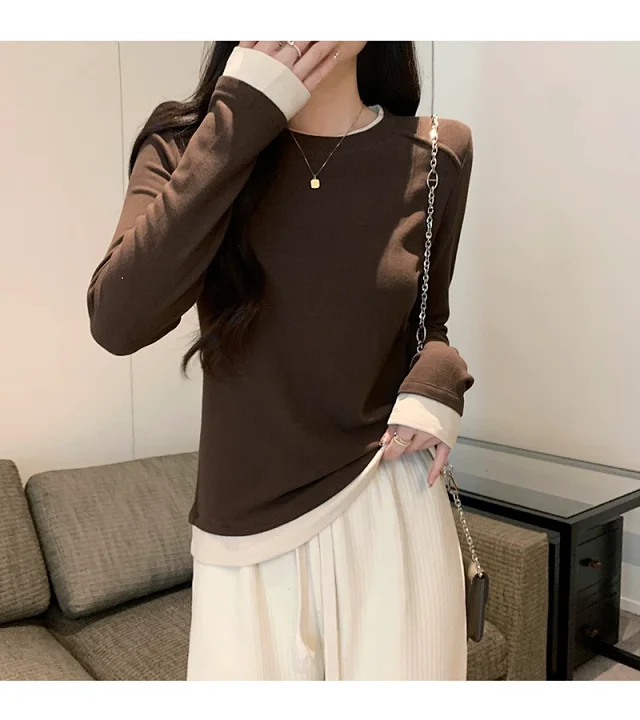 Women's Long Sleeve Mock Layered Tee Detail