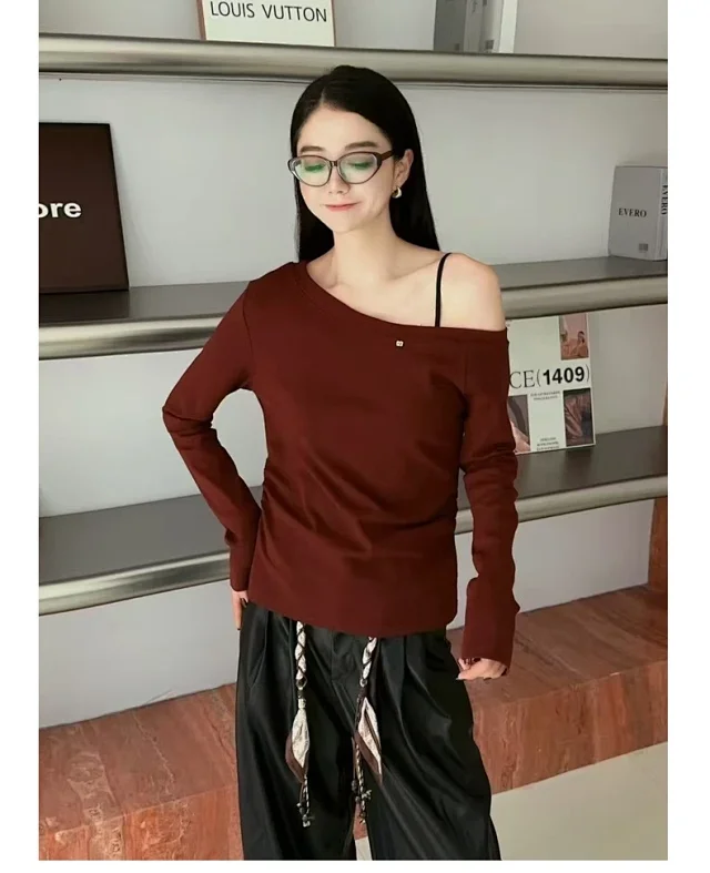 Women's 2025 Cotton Off-Shoulder T-Shirt Detail