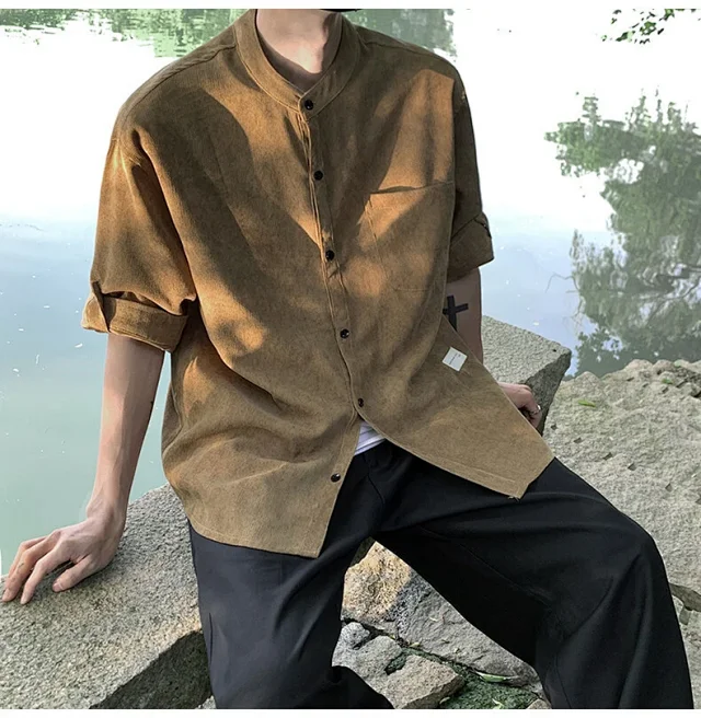 Men's Vintage Korean Corduroy Shirt Jacket Detail