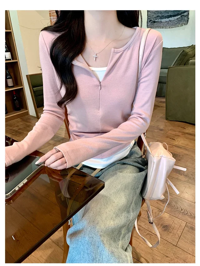 Women's Zip Mock Two-Piece T-Shirt Detail
