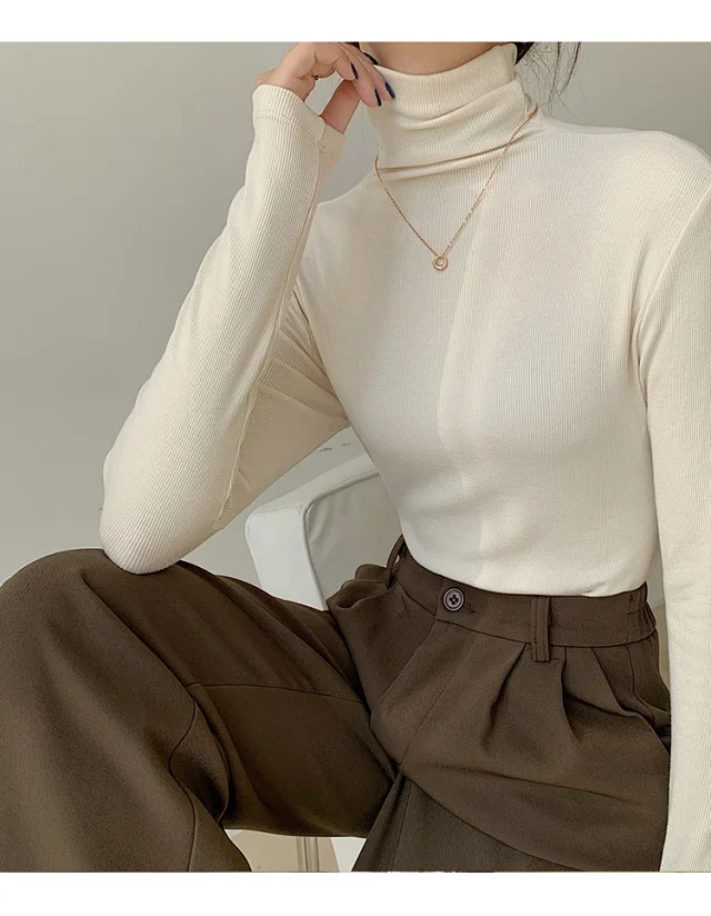Women's Slim Fit Long Sleeve High Neck Top Detail
