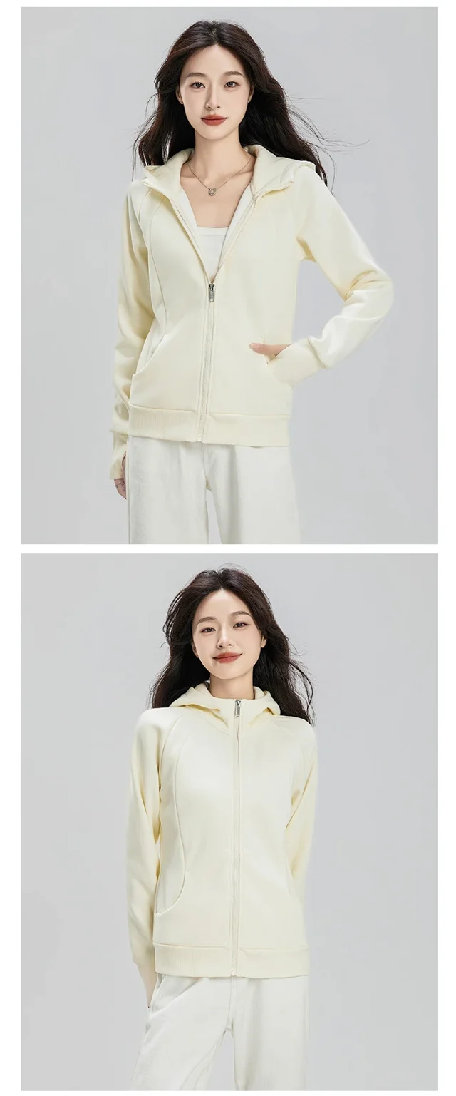 Women's Slim-Fit Hooded Velvet Zip Cardigan Detail