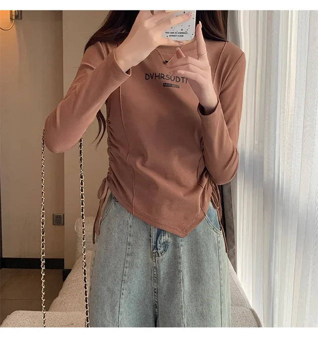 Women's Autumn Cropped Drawstring Long-Sleeve Top Detail