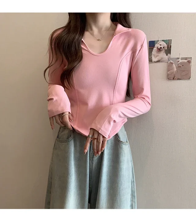 Women's Long Sleeve Cropped Polo Shirt Detail