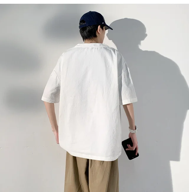 Men's Linen-Like Oversized Summer Tee Detail