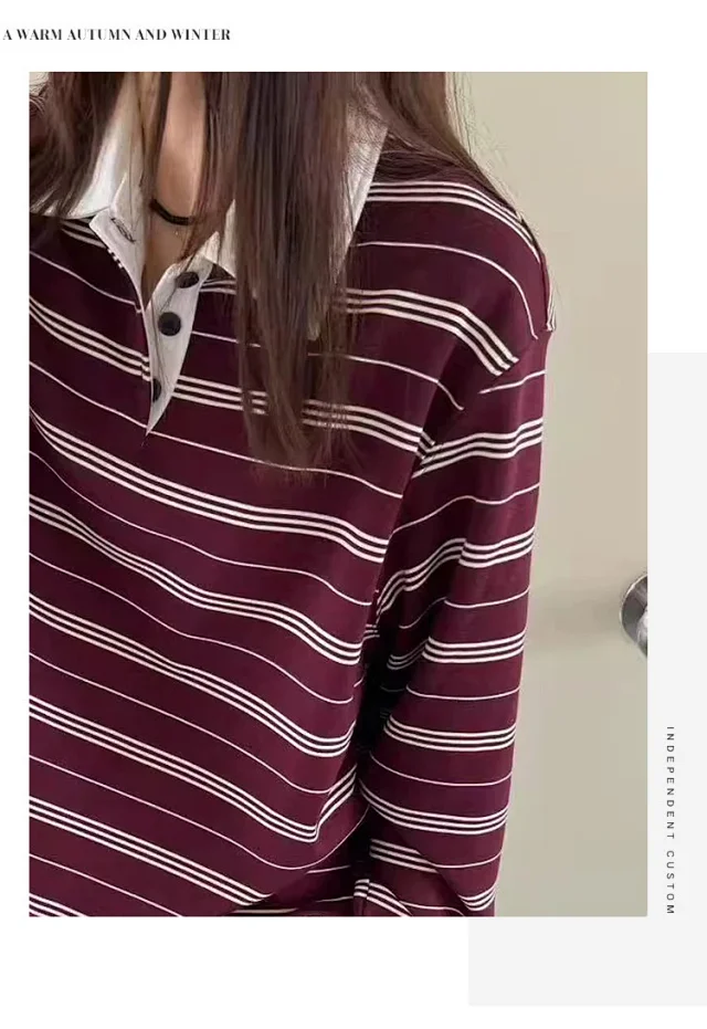 Autumn 2025 Cotton Striped Polo Sweatshirt Detail