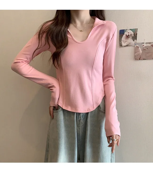 Women's Long Sleeve Cropped Polo Shirt Detail
