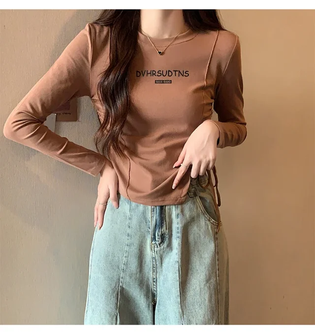 Women's Autumn Cropped Drawstring Long-Sleeve Top Detail