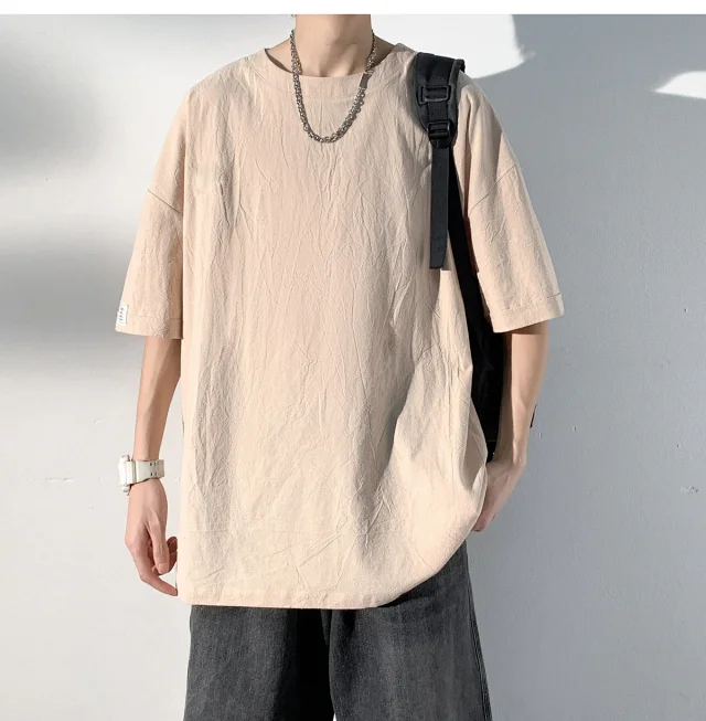 Men's Linen-Like Oversized Summer Tee Detail
