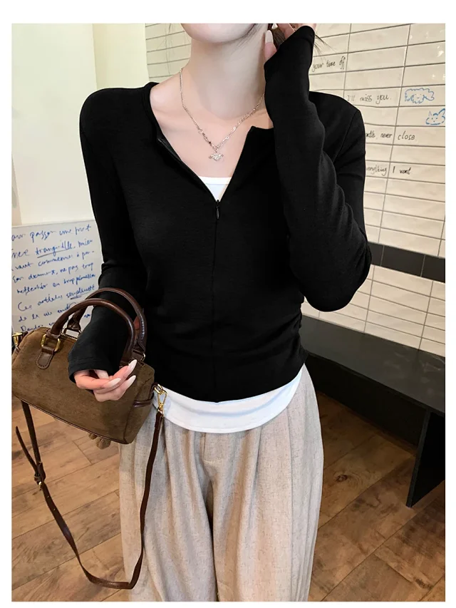 Women's Zip Mock Two-Piece T-Shirt Detail