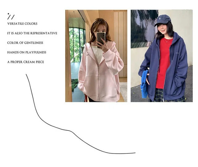2025 Korean Women's Heavyweight Zip Hoodie Detail