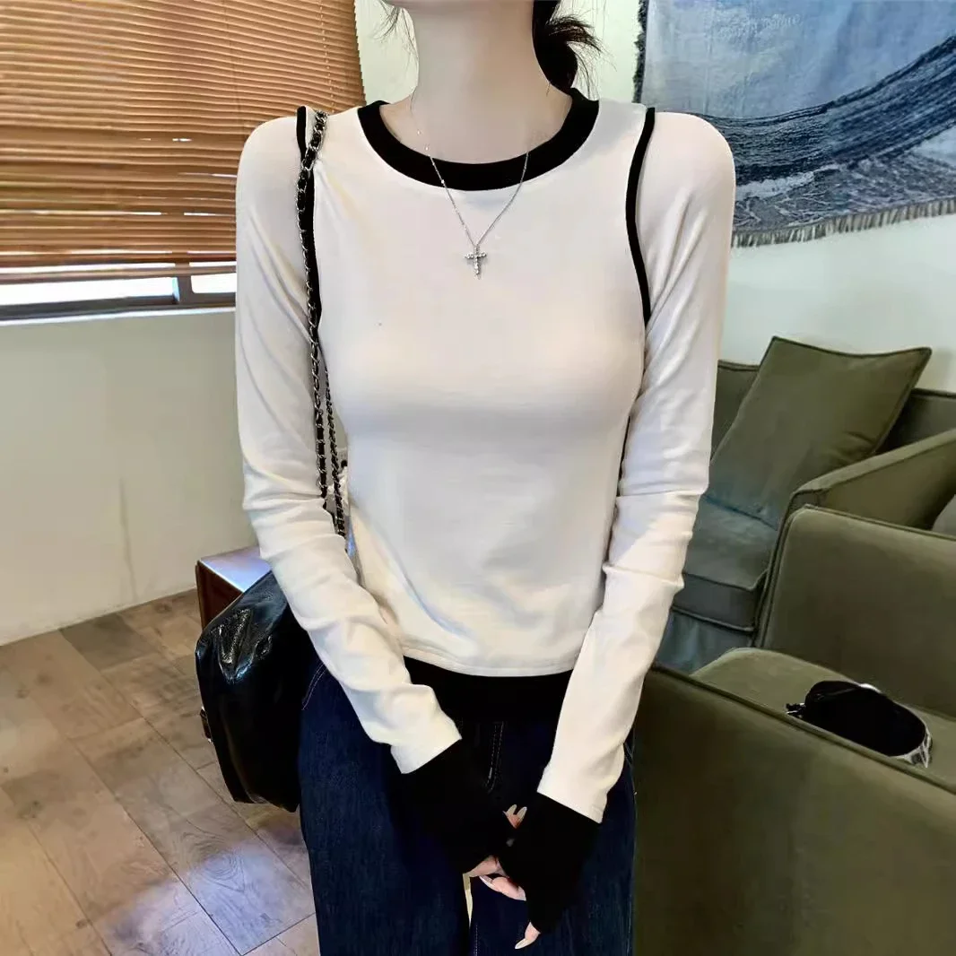 Women's Long Sleeve Mock Two-Piece T-Shirt