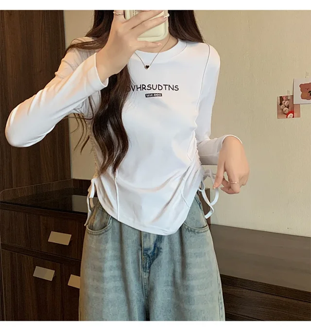 Women's Autumn Cropped Drawstring Long-Sleeve Top Detail