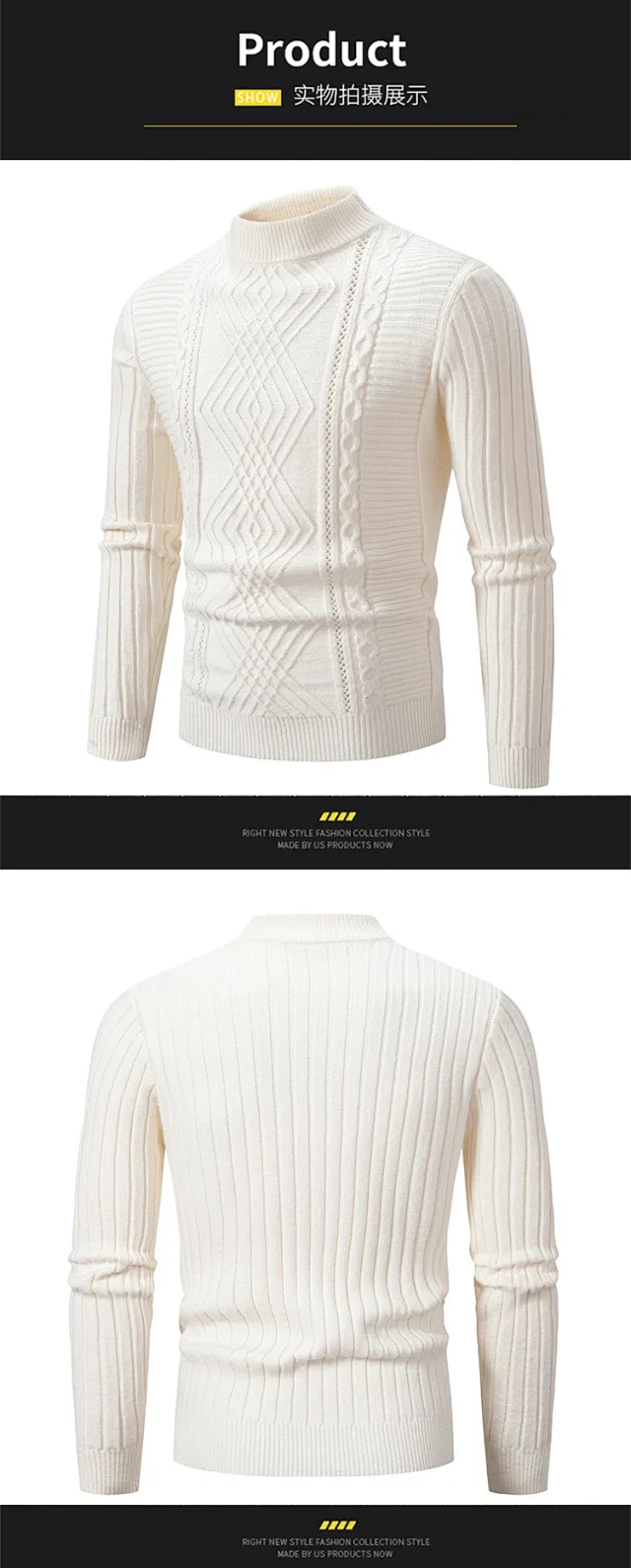 Men's Retro Solid Mock Neck Sweater Detail
